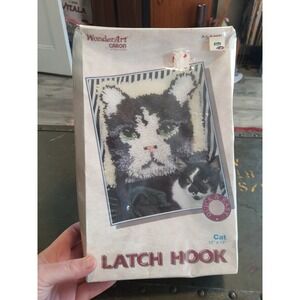Vintage WonderArt Black CAT Caron Latch Hook Kit Art #4600 12" X 12" USA NOS